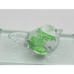 IHG Crystal Glass Miniature Bird Paperweight Waterford Ireland Clear w/Green